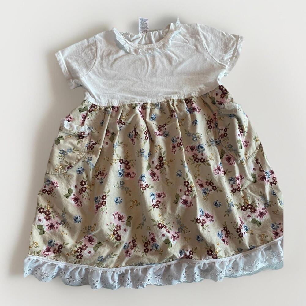 Vintage Jerzees little Girls Floral Short Sleeve Dress Cottage LHOTP Sz S (A22)